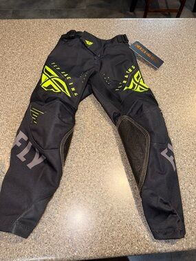 Fly Racing Kids Black Motocross Pants with Neon Yellow Accents